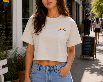 Gay Pride Crop Tee, Women’s Cotton Top, Love Wins, Summer Parade Rainbow Tee