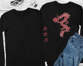 Japanese Dragon Unisex Long Sleeve Shirt: Metallic Tattoo Art Top