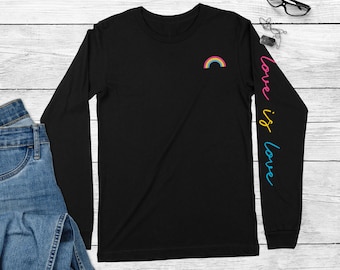 Pansexual Pride Long Sleeve Tee, Rainbow Love is Love Unisex Top