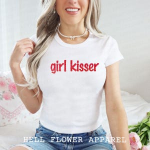 Girl Kisser Shimmery Baby Tee, Y2K Lesbian Pride Stretch Fit Top