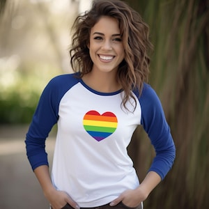 Gay Unisex Striped Flag 3/4 Quarter Sleeve Baseball Tee, Soft Raglan Pride Aesthetic Top, LGBTQ Pride Month Summer Parade Baseball Tee