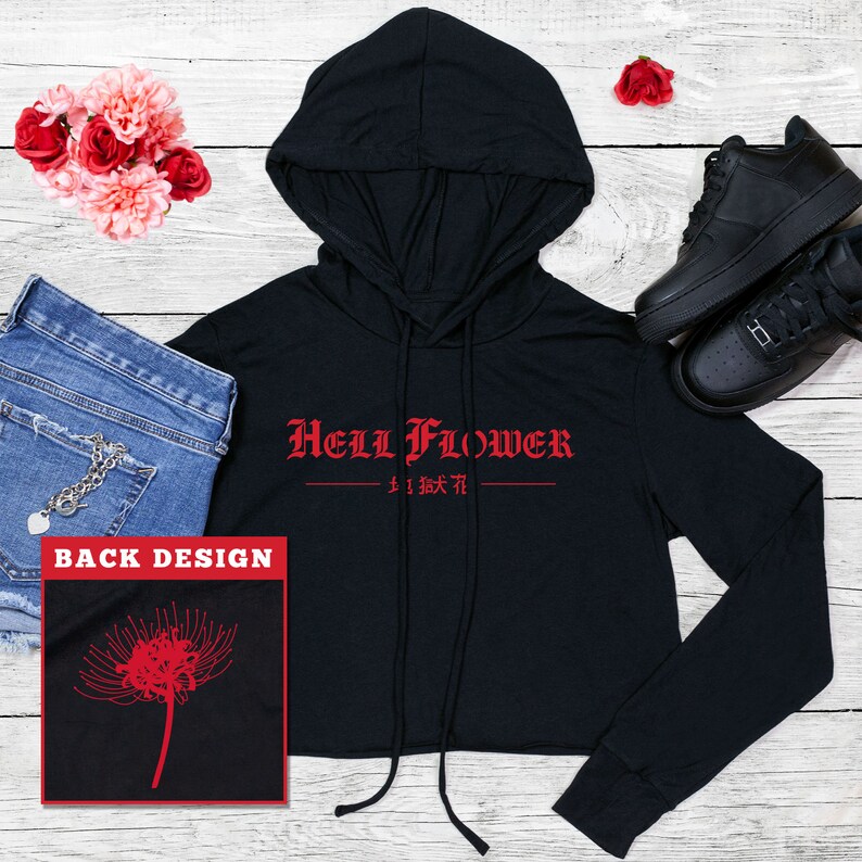 Hell Flower Anime Crop Top Hoodie Tokyo Crop Top Hoodie Anime Crop Top Hoodie Ghoul Anime Hell Flower Red Spider Lily Japanese Aesthetic Top T Shirts Clothing Valresa Com