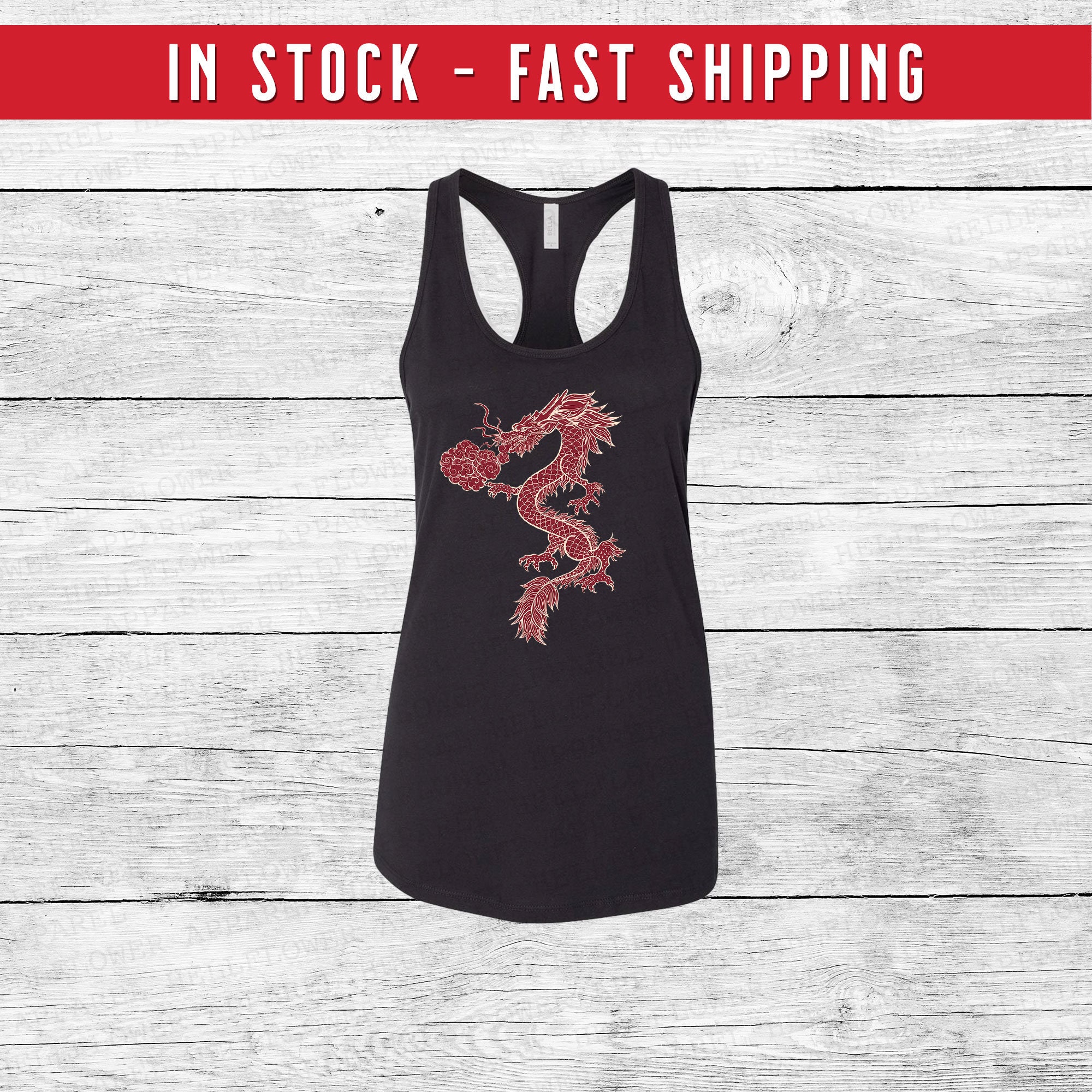 Metallic Dragon Racerback Tank, Japanese Tattoo Art Top, Red