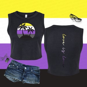 Non-Binary Pride Crop Tank, Stretch Fit Island Top, Enby Muscle Baby Tee