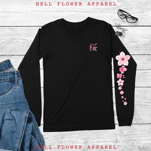 Cherry Blossom Anime Unisex Shirt, Japanese Fashion Art, Pink Sakura Long Sleeve Tee