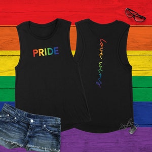 Gay Pride Muscle Tank Top, Women's Love Wins LGBTQ Parade Shirt