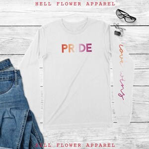 Lesbian Pride Unisex Long Sleeve Tee, Love is Love Aesthetic Shirt, LGBT Minimalist Top, Love Wins Heart Flag Shirt, Pride Month Parade Tee