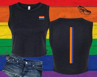 Pride Flag Micro Rib Crop Muscle Tank, LGBTQ Subtle Soft Micro Rib Muscle Tank, Soft Minimalist Stretch Fit Flag Tank, Pride Month Love Wins