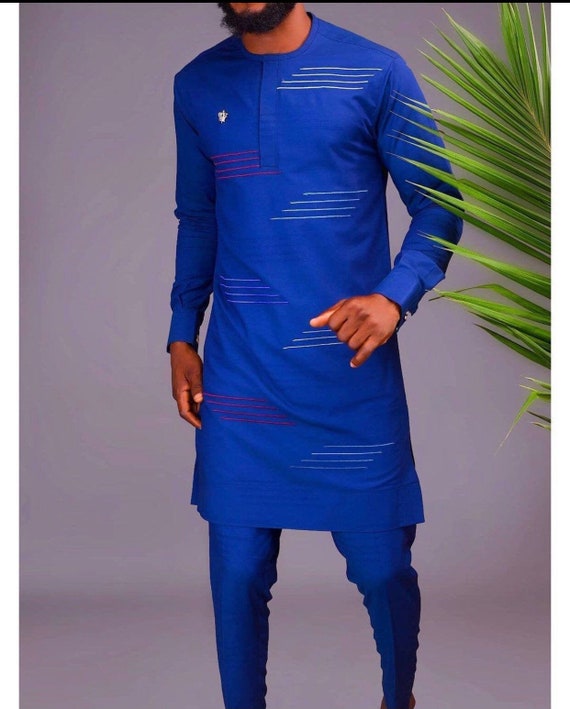 Blue African Mens Kaftan. Nigerian Mens Clothing. Wedding - Etsy