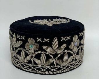 Black beaded velvet cap/round cap/handmade caps/groom's caps/Igbo cap/Yoruba beaded caps/African traditional wedding caps