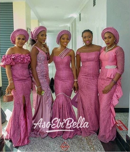 AlheriApparel Onion Pink Lace Dress for 5 Bridesmaids. Nigerian Wedding Suit for Bridesmaid. Nigerian Wedding Outfit for 5friends of The bride.salmon Pink