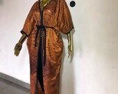 Chocolate brown Tie dye silk kimono. Batik maxi dress. Adire kimono dress. Beach wear.summer wear. Beach kimono.