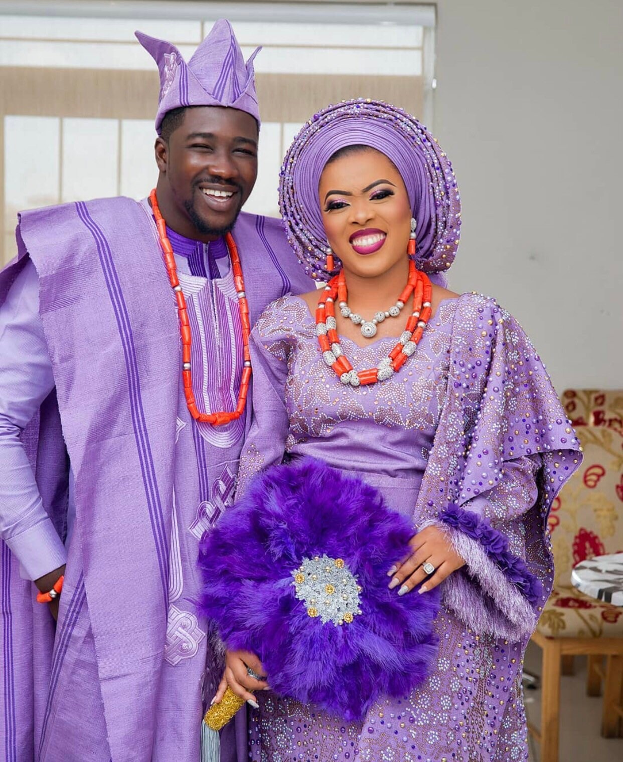 Lilac Nigerian Wedding Suit for Bride and Groom. Asooke for Etsy