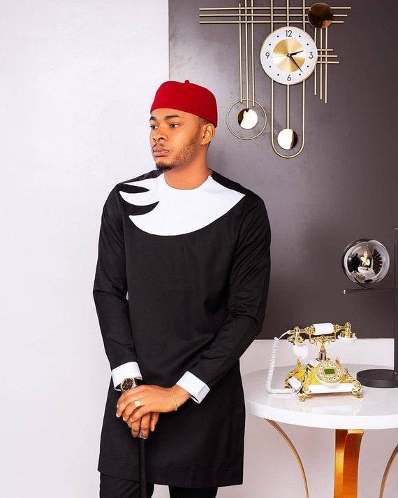 Classic Black African Suit for Men. Black Igbo Wedding Attire. African Mens Clothing. Black Mens Kaftan. Black Wedding Suit for Groom Etsy UK