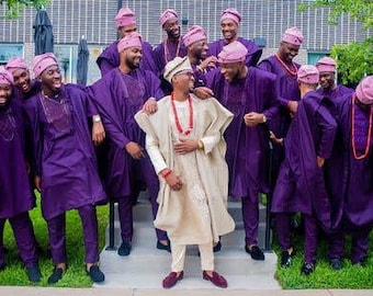 5 Groomsmen wedding suit. Friends of the groom attire. 5 Nigerian wedding suit for men. Agbada for groomsmen.  5 groomsmen agbada.cashmere