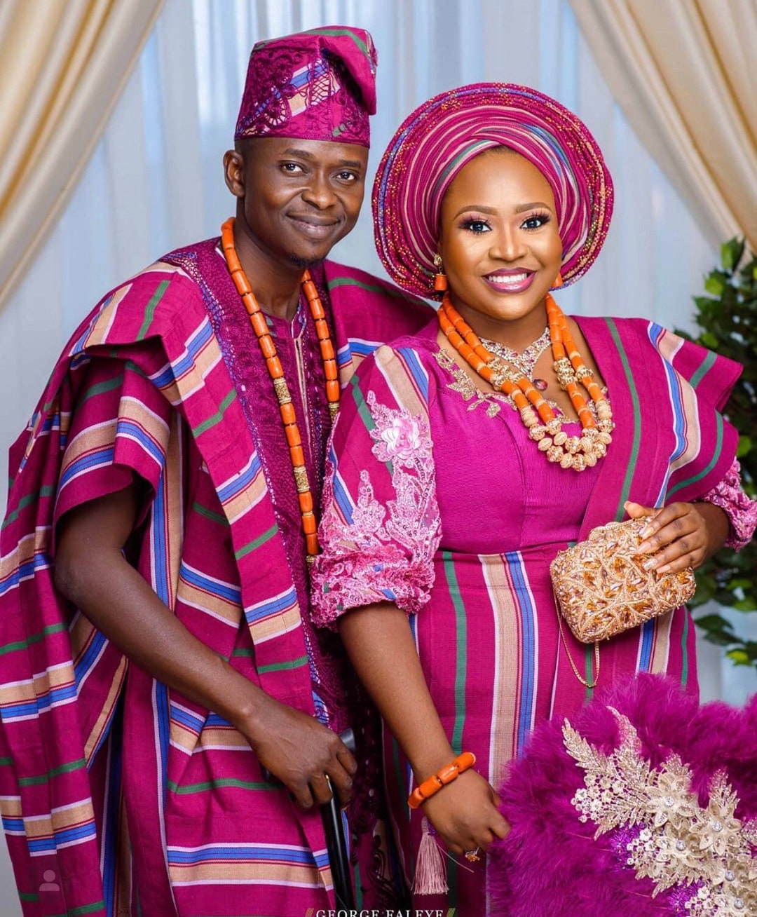 Asooke for Bride and Groom. Nigerian Wedding Suit for Couple. African  Weeding Attire for Couple. Pink and Magenta Asooke 