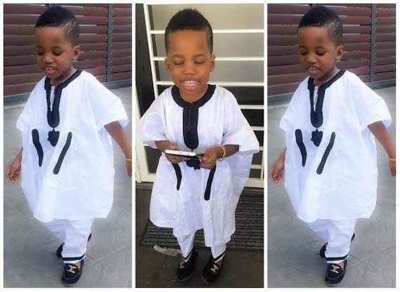Vestimenta Danshiki blanca. Ropa nativa para ninos. Mini agbada para ninos. Traje tradicional africano para ninos. Traje de novio nigeriano para nino Etsy Espana