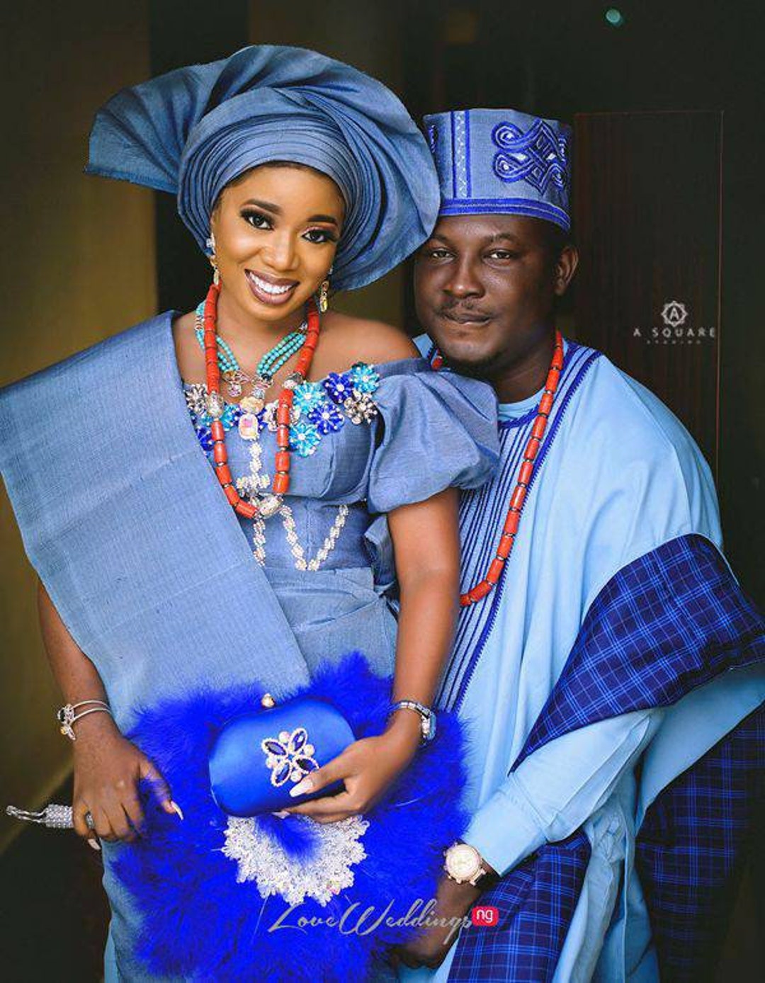 Couple Matching Outfits/royal Blue and Skyblue Asooke/two-toned Blue Asooke/ blue African Grandboubou/asooke for Couples -  Canada