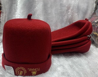 Red Igbo cap. Chief cap for men. Nigerian wedding hat for groom. Round caps for men. Original tonak Onowu Rex cap. Igbo cap with feathers