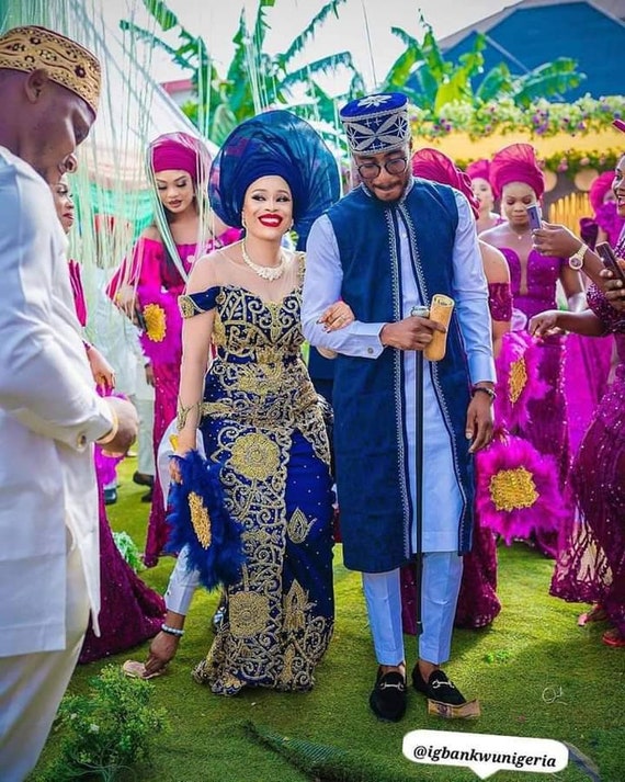Purple George dress/Igbo couple/blue matching couple outfit/Nigerian wedding dress/Igbo kwenu/Igbo traditional wedding dress.