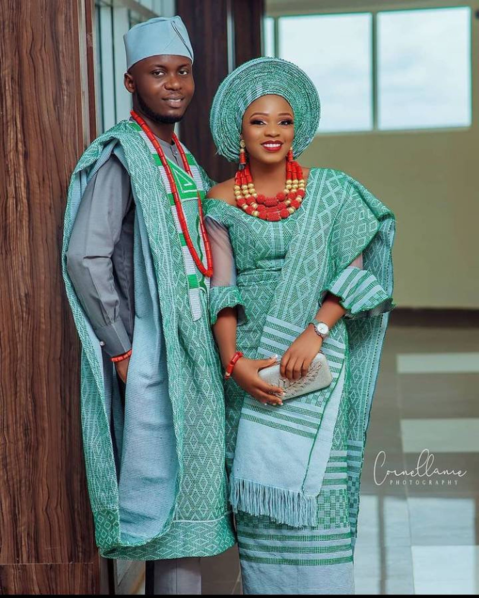 Green Damask Asooke for Bride and Groom. Nigerian Wedding Suit for ...