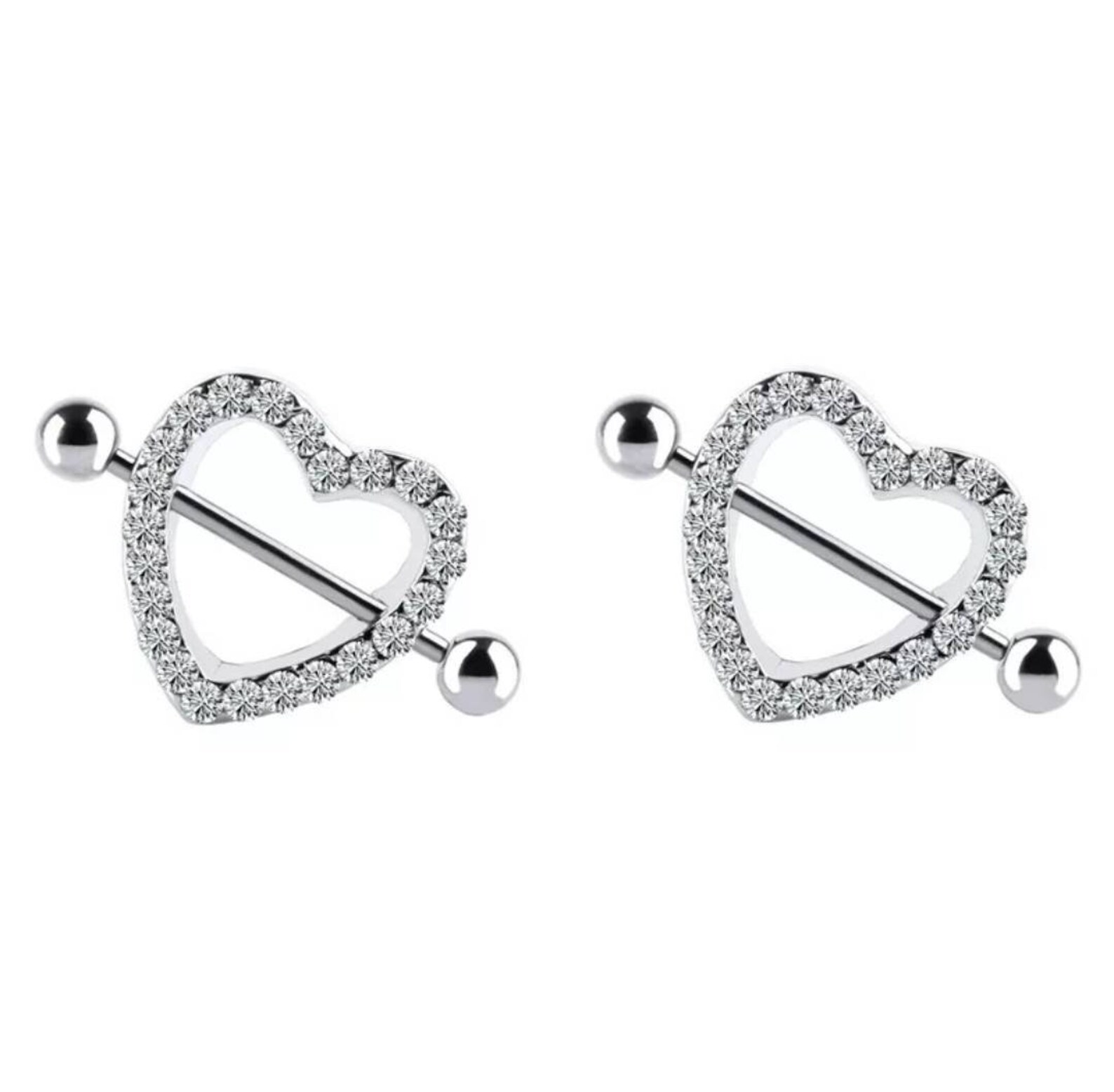1 Pair of Clear Rhinestone Heart Nipple Rings Jewelry Etsy