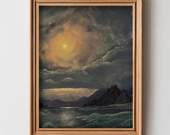 Moody Sunset/Sunrise Print | Hand Painted Acrylic on Canvas | Vintage Printable Wall Art