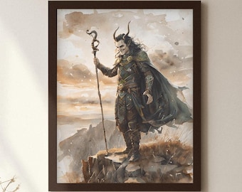 Norse Deity Loki Poster, Viking Art, Mythology Wall Decor, Odin Art Print, Nordic God, Pagan Decor, Gift for Him, Norse Deity Artwork