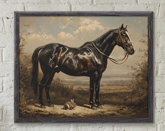 Vintage Horse & Rabbit Art Print Roll, Reins Art, Equine Decor, Animal Lover Gift, Farmhouse Wall Art, Equestrian Reins Poster, Easter Art