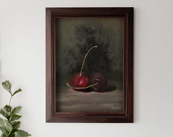 Cherry Still Life Canvas Print (Physical Canvas), Elegant Art for Home Decor, Fine Art Wall Art, Kitchen Decoration, Gift for Art Lovers