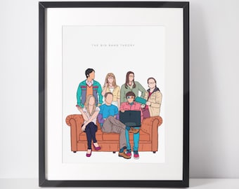The BIG BANG THEORY Color Print, Illustration, Big Bang Theory Art, Sitcom Art, Tv Show Art, Big Bang Theory Gift, Comedy Gift, Sitcom Lover