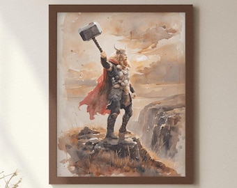 Norse Deity Thor Poster, Mythology Wall Art, Viking Decor, Norse God Art, Thor Illustration, Unique Norse Gift, Norse Mythology Wall Decor