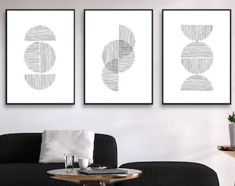Minimalist Line Art Prints: Geometric Circle Set of 4 (Digital Download)