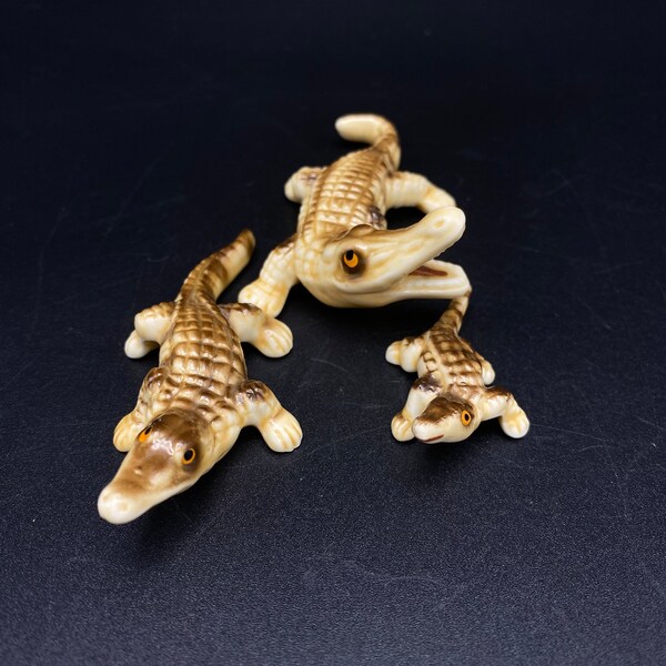 Vintage Miniature Bone China Figurine Alligator Family