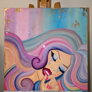 Gallery Wall Art, PopArt oil Painting "My First Love" Oil Painting of Female - Hand Painted