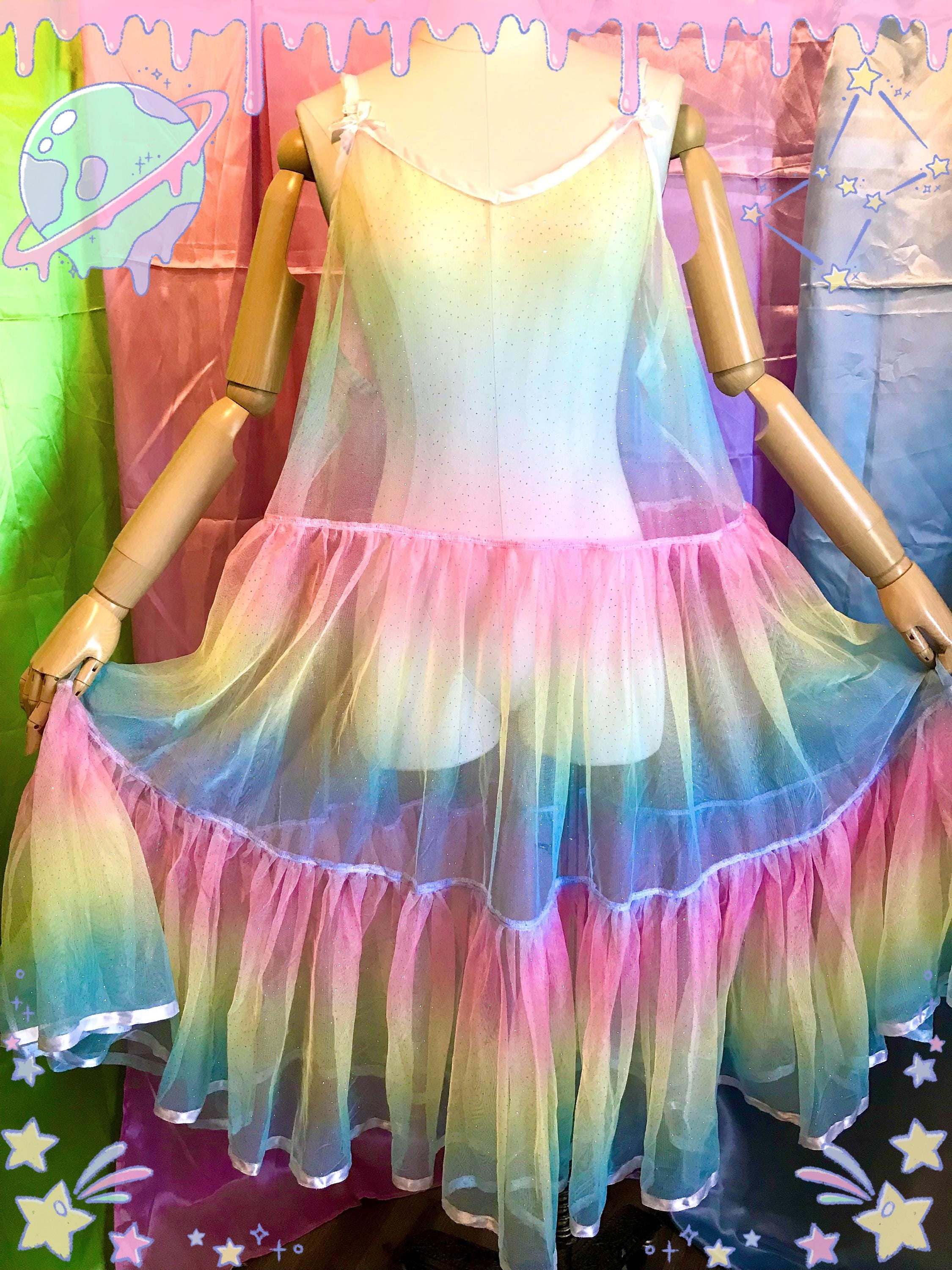 knee length dresses for ladies Dopamine Rainbow Mesh Long Sleeve Maxi Dress – HOLO LOKA main image 1