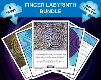 Labyrinth, Finger Labyrinth Set, Printable Meditation Tool, Mindfulness Calming Activity to Ease Stress, Mindful Activities Meditation Gifts