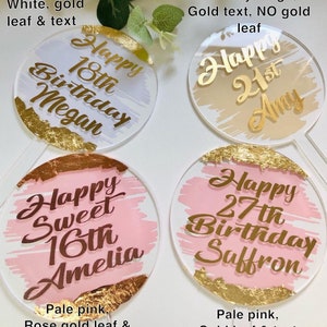 Acrylic Cake Toppers, personalised cake topper. Paddle topper. Clear birthday topper. Luxury topper. Gold leaf topper