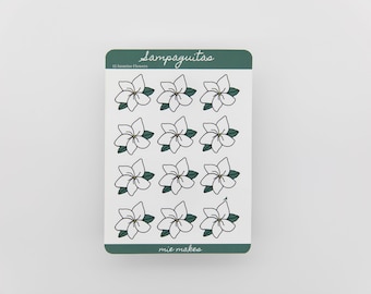Sampaguita Sticker Sheet, Jasmine Flower Stickers, Floral Sticker Sheets, Filipino Sticker, Philippines, Scrapbook, Journal, Planner
