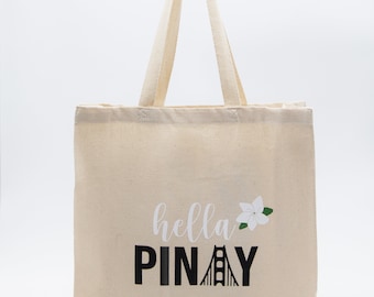 Hella Pinay Tote, Tote Bags, Filipino Tote Bags, Filipina Tote Bags, Shopping Bag, 14x15 Tote Bag, Tan/Sand Tote Bag