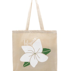 Sampaguita Flower Tote Bags, Filipino Tote Bags, Filipina, Shopping Bag, 14x15 Tote Bag, Natural/Black