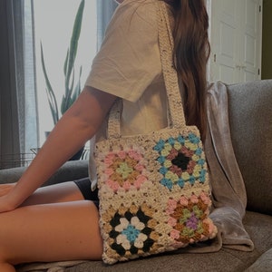Handmade Crochet Granny Square Tote Bag