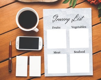 Digital Download Grocery List Printable (Shopping List Printable, Meal Prep, Budgeting, Home Organization, Life Planner, Instant Download)