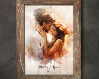 Custom Watercolor Portrait from Photo - Personalized Art Commission for Wedding, Engagement & Anniversary. Painting From Photo Art Gift