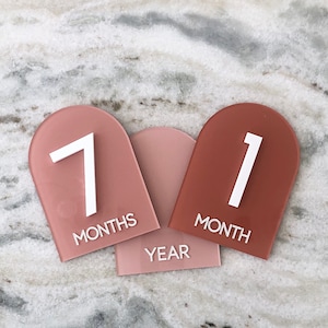 Interchangeable Monthly Milestone Markers Acrylic Milestone Arches Baby Milestone Photo Props Newborn and Birth Announcement Colored image 1