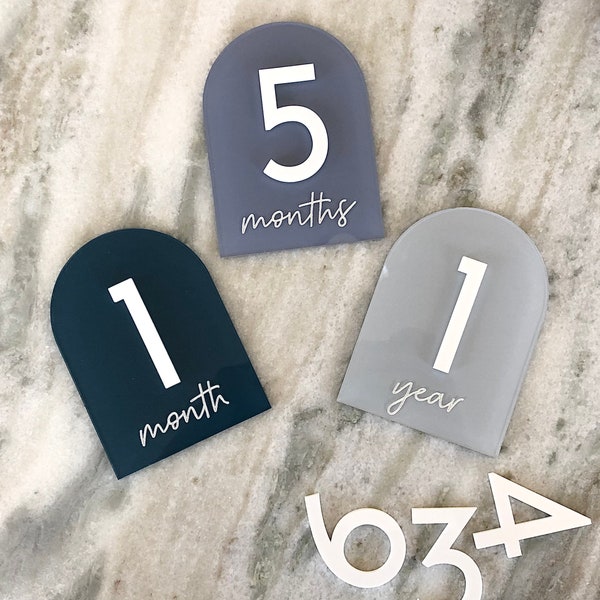 Interchangeable Monthly Milestone Markers | Acrylic Milestone Arches | Baby Milestone Photo Props | Newborn and Birth Announcement | BLUE