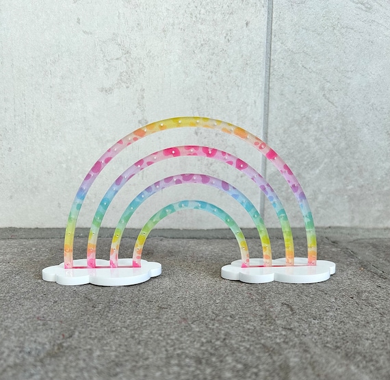 Colored Rainbow  Earring Stand | Little Girl Earring Holder | Jewelry Organizer | Colored Acrylic Earring Stand | Rainbow Stand With Clouds