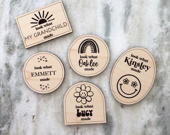 Magnete personalizzabile per esposizione artistica per bambini / Decorazione per frigorifero in legno boho