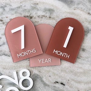 Interchangeable Monthly Milestone Markers Acrylic Milestone Arches Baby Milestone Photo Props Newborn and Birth Announcement Colored image 5