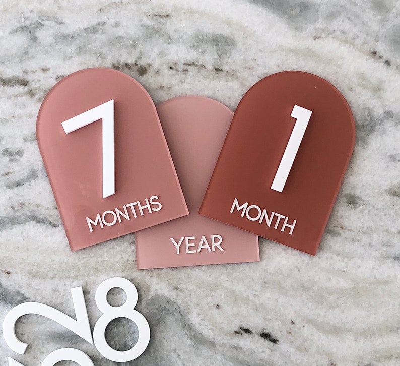 Interchangeable Monthly Milestone Markers Acrylic Milestone Arches Baby Milestone Photo Props Newborn and Birth Announcement Colored image 5